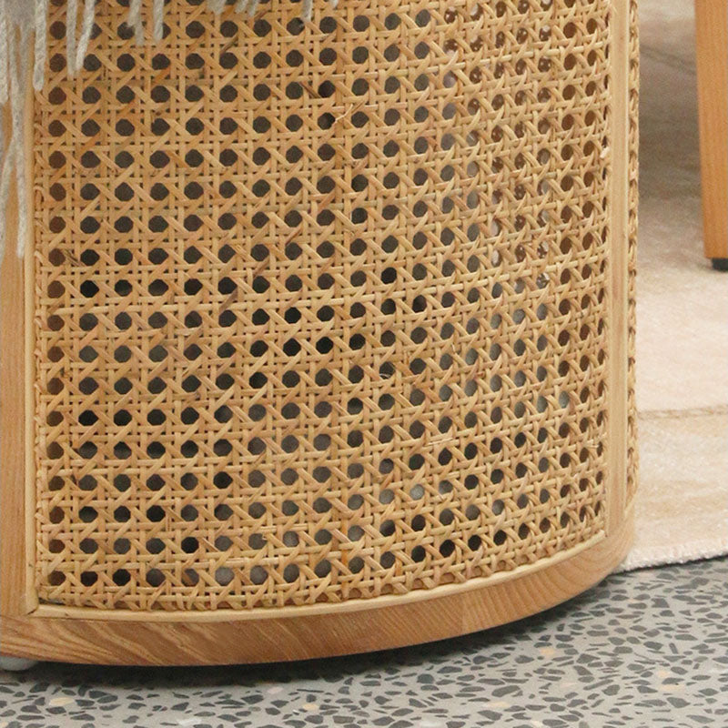 Modern Minimalist Round Solid Wood Multi-layer Board Rattan Weaving Storage End Table 1-Tier For Living Room