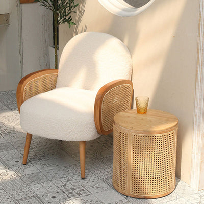 Modern Minimalist Round Solid Wood Multi-layer Board Rattan Weaving Storage End Table 1-Tier For Living Room