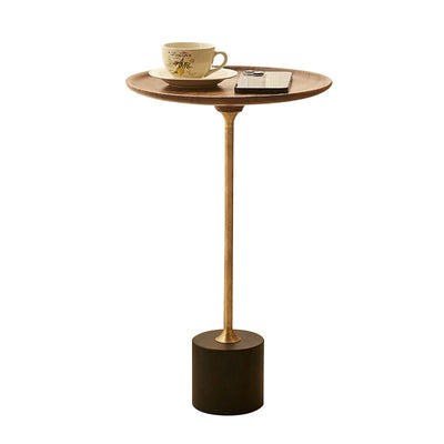 Contemporary Simplicity Round Walnut Copper Carbon Steel Side Table 1-Tier For Living Room