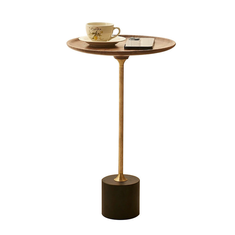 Contemporary Simplicity Round Walnut Copper Carbon Steel Side Table 1-Tier For Living Room