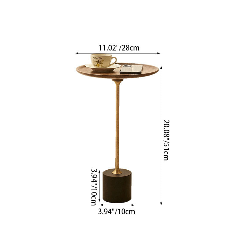 Contemporary Simplicity Round Walnut Copper Carbon Steel Side Table 1-Tier For Living Room
