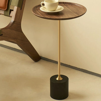 Contemporary Simplicity Round Walnut Copper Carbon Steel Side Table 1-Tier For Living Room