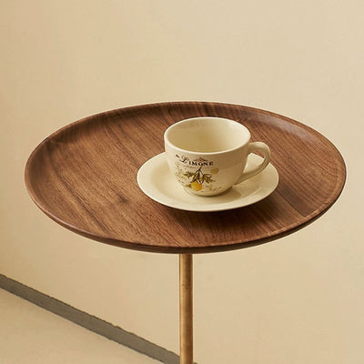 Contemporary Simplicity Round Walnut Copper Carbon Steel Side Table 1-Tier For Living Room