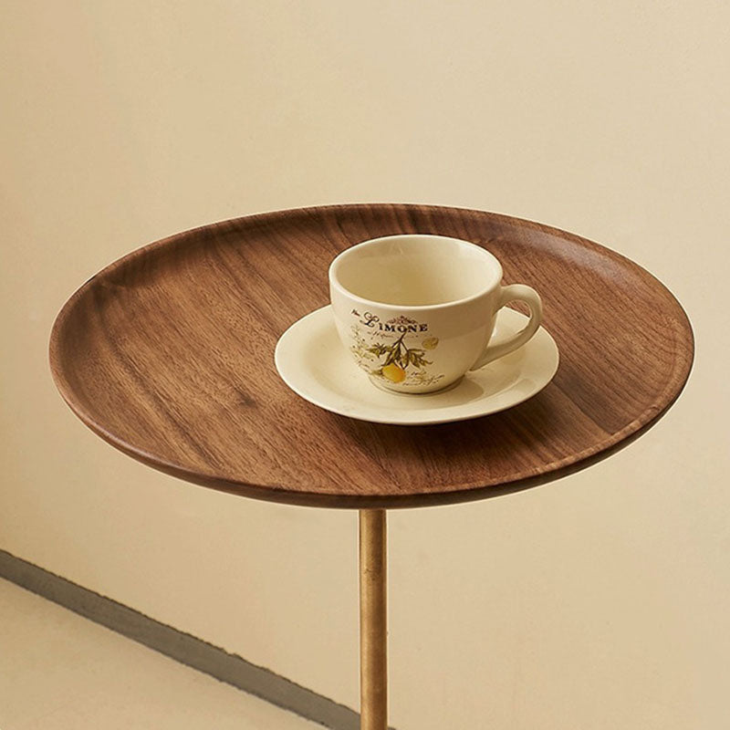 Contemporary Simplicity Round Walnut Copper Carbon Steel Side Table 1-Tier For Living Room