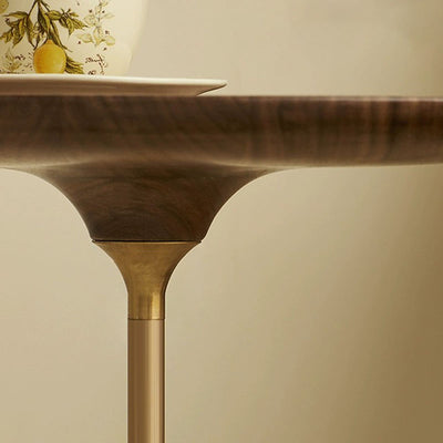 Contemporary Simplicity Round Walnut Copper Carbon Steel Side Table 1-Tier For Living Room