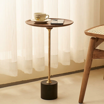 Contemporary Simplicity Round Walnut Copper Carbon Steel Side Table 1-Tier For Living Room