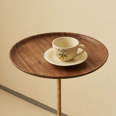 Contemporary Simplicity Round Walnut Copper Carbon Steel Side Table 1-Tier For Living Room