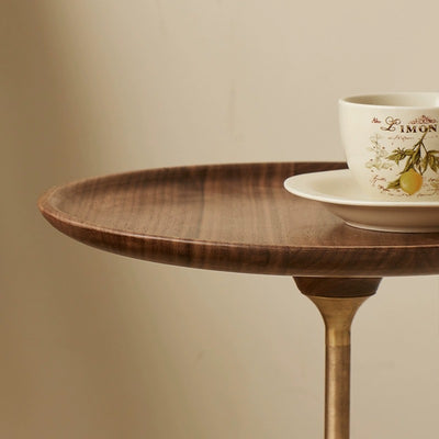 Contemporary Simplicity Round Walnut Copper Carbon Steel Side Table 1-Tier For Living Room