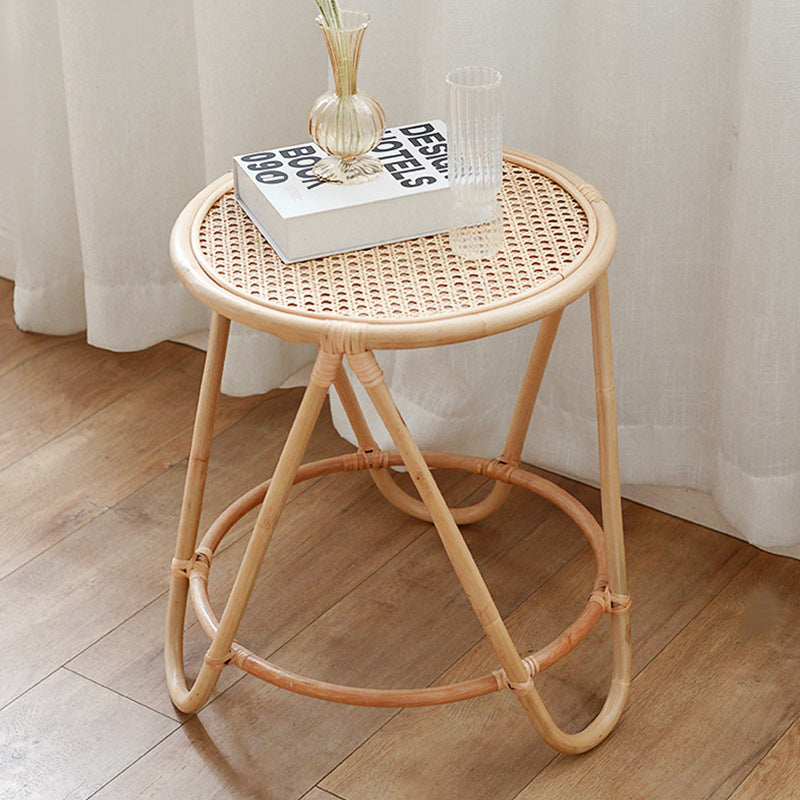 Contemporary Simplicity Round Rattan Weaving End Table 1-Tier For Living Room