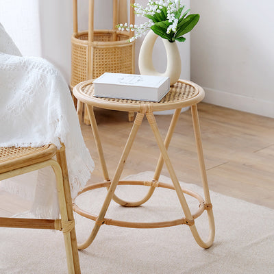Contemporary Simplicity Round Rattan Weaving End Table 1-Tier For Living Room