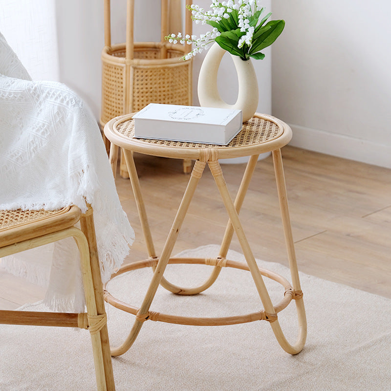 Contemporary Simplicity Round Rattan Weaving End Table 1-Tier For Living Room