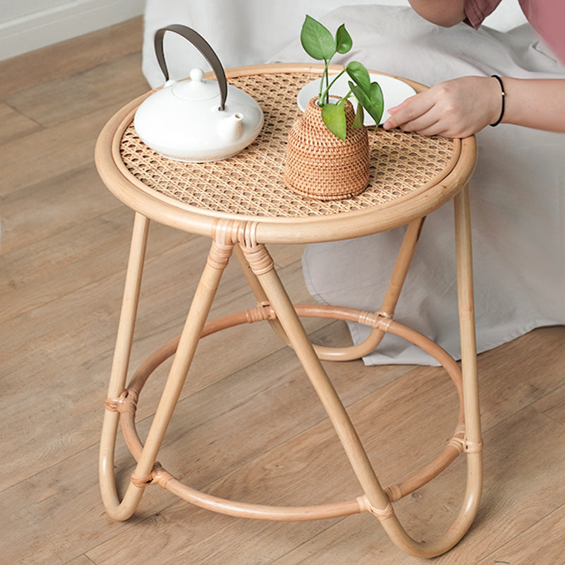 Contemporary Simplicity Round Rattan Weaving End Table 1-Tier For Living Room