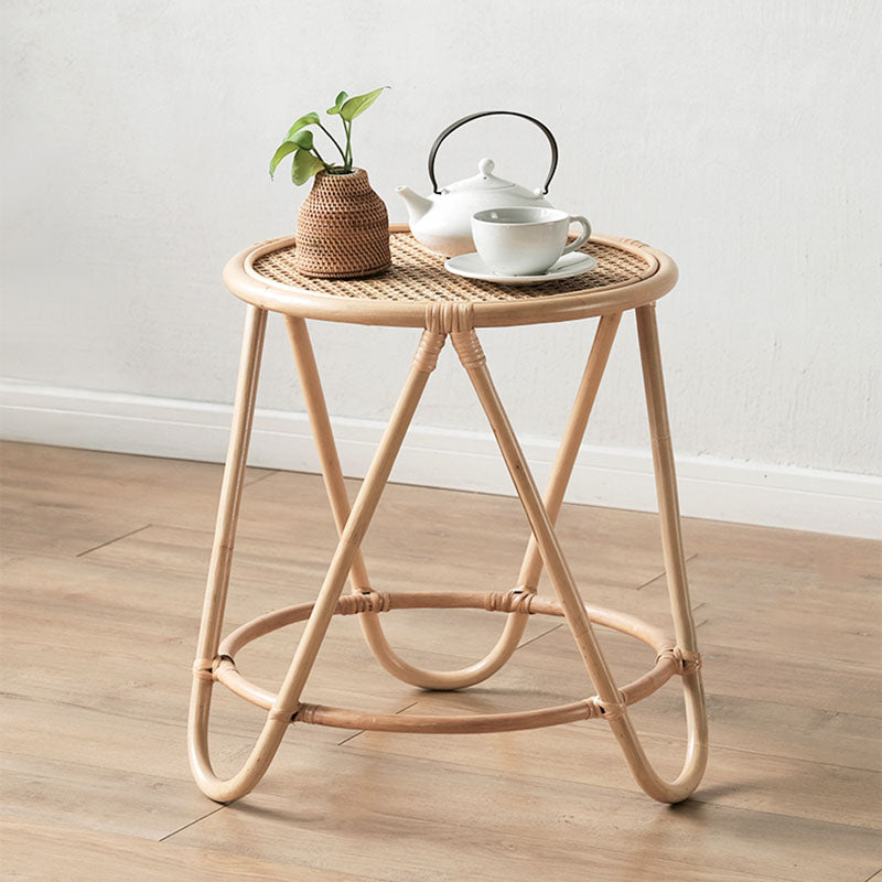Contemporary Simplicity Round Rattan Weaving End Table 1-Tier For Living Room