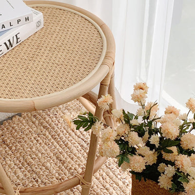 Contemporary Simplicity Round Rattan Weaving End Table 1-Tier For Living Room