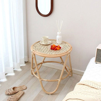 Contemporary Simplicity Round Rattan Weaving End Table 1-Tier For Living Room