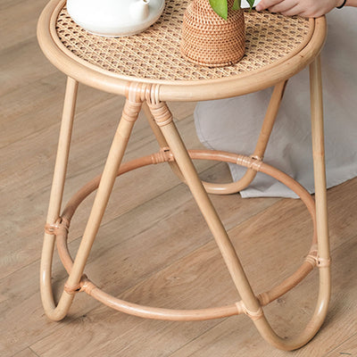 Contemporary Simplicity Round Rattan Weaving End Table 1-Tier For Living Room