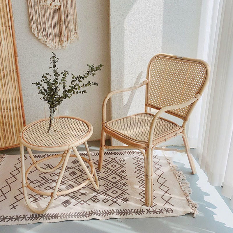 Contemporary Simplicity Round Rattan Weaving End Table 1-Tier For Living Room