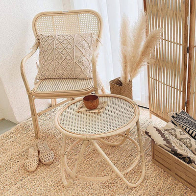 Contemporary Simplicity Round Rattan Weaving End Table 1-Tier For Living Room