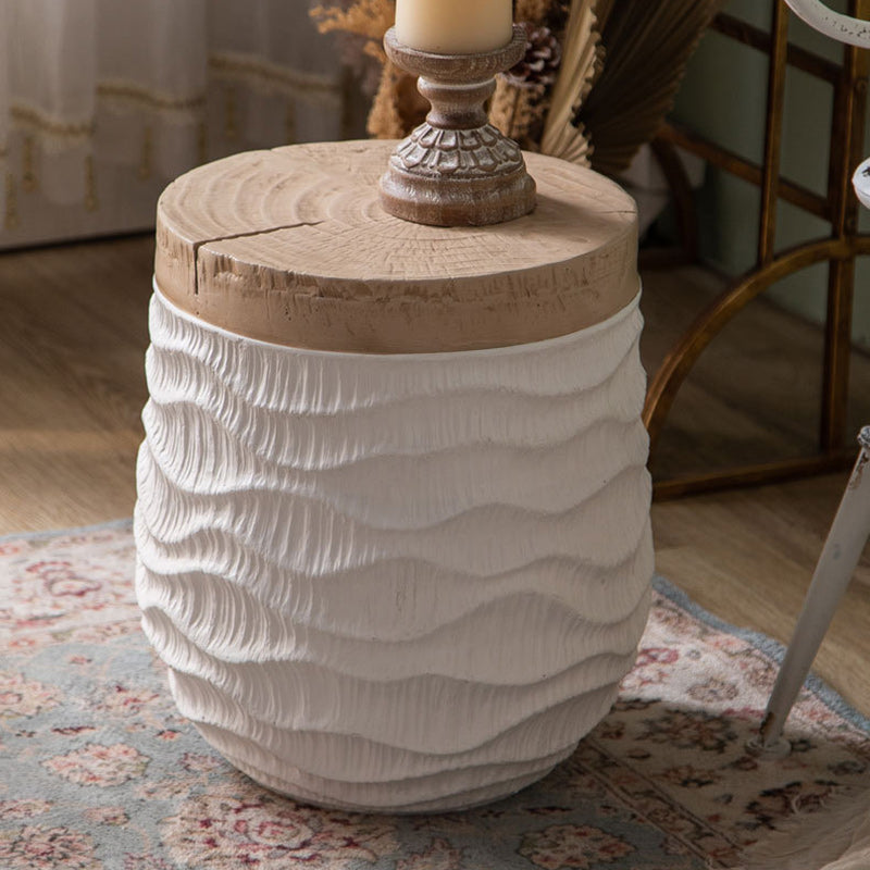 Modern Art Deco Round Magnesium Oxide Side Table 1-Tier For Living Room