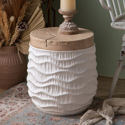 Modern Art Deco Round Magnesium Oxide Side Table 1-Tier For Living Room