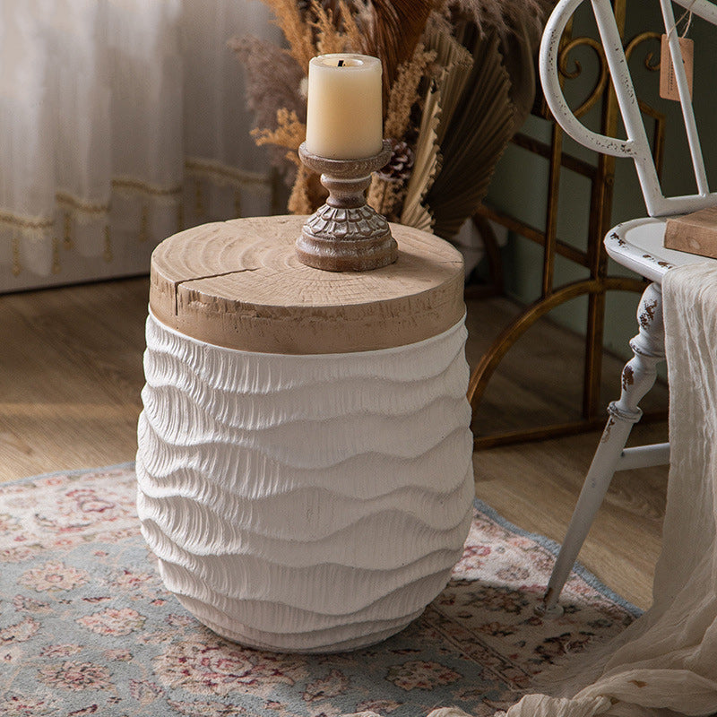 Modern Art Deco Round Magnesium Oxide Side Table 1-Tier For Living Room