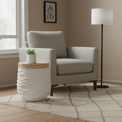 Modern Art Deco Round Magnesium Oxide Side Table 1-Tier For Living Room