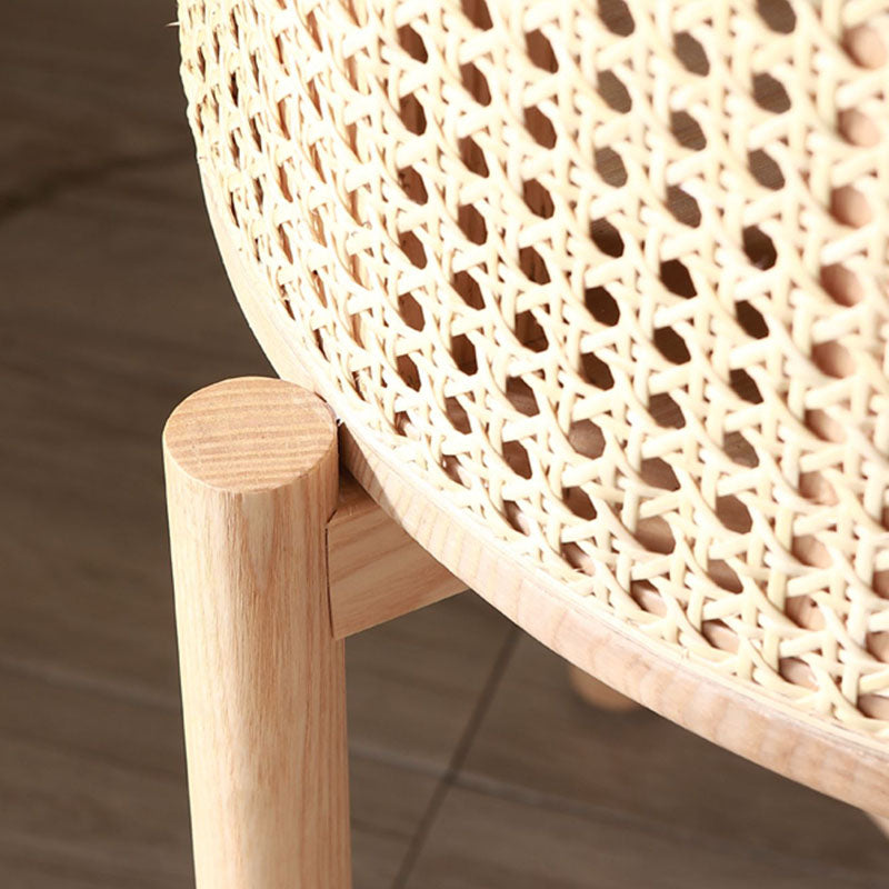 Contemporary Scandinavian Round Solid Wood Multi-layer Board Rattan Weaving Ash Wood Storage Side Table 1-Tier For Living Room