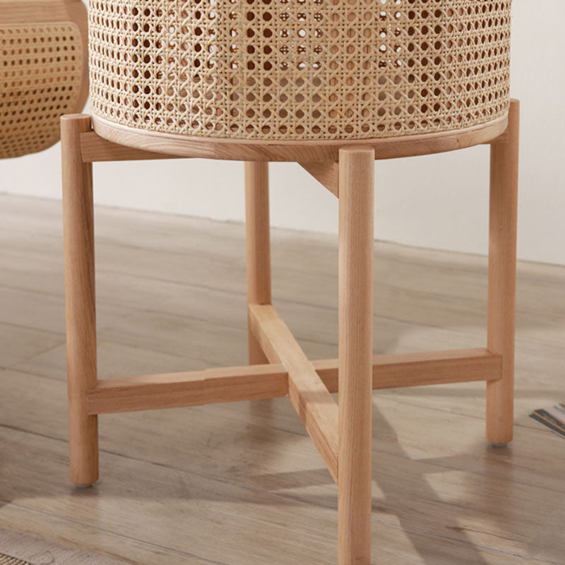 Contemporary Scandinavian Round Solid Wood Multi-layer Board Rattan Weaving Ash Wood Storage Side Table 1-Tier For Living Room
