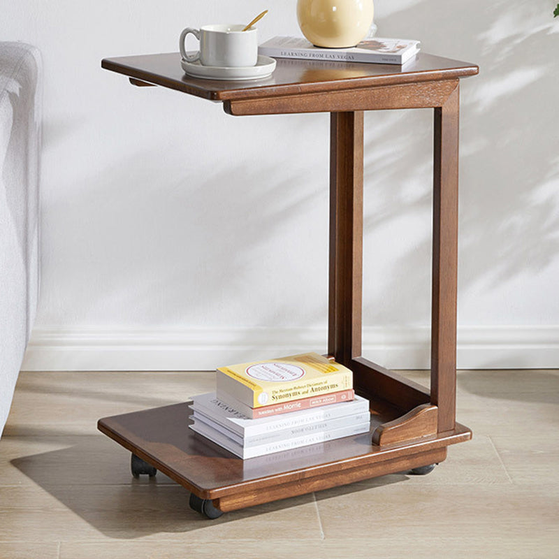 Modern Minimalist Rectangular Rubberwood Movable Side Table 2-Tier For Living Room