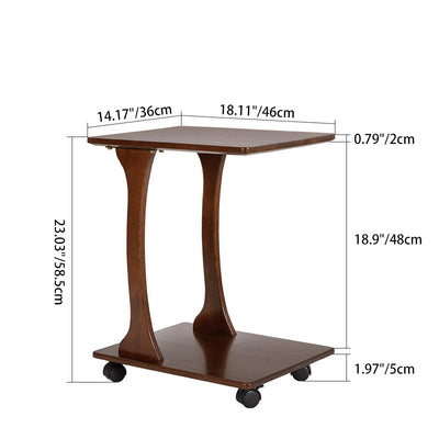 Modern Minimalist Rectangular Rubberwood Movable Side Table 2-Tier For Living Room