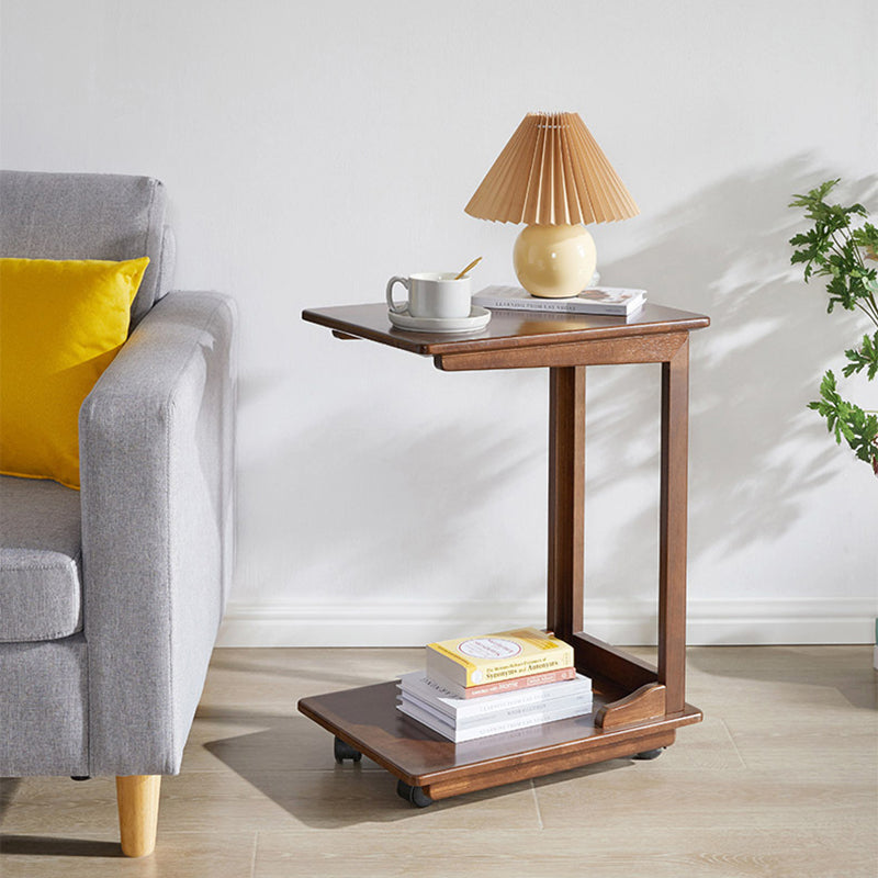 Modern Minimalist Rectangular Rubberwood Movable Side Table 2-Tier For Living Room