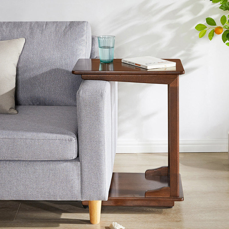 Modern Minimalist Rectangular Rubberwood Movable Side Table 2-Tier For Living Room