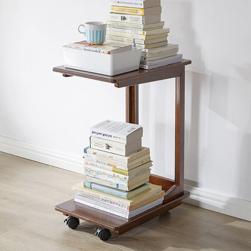 Modern Minimalist Rectangular Rubberwood Movable Side Table 2-Tier For Living Room
