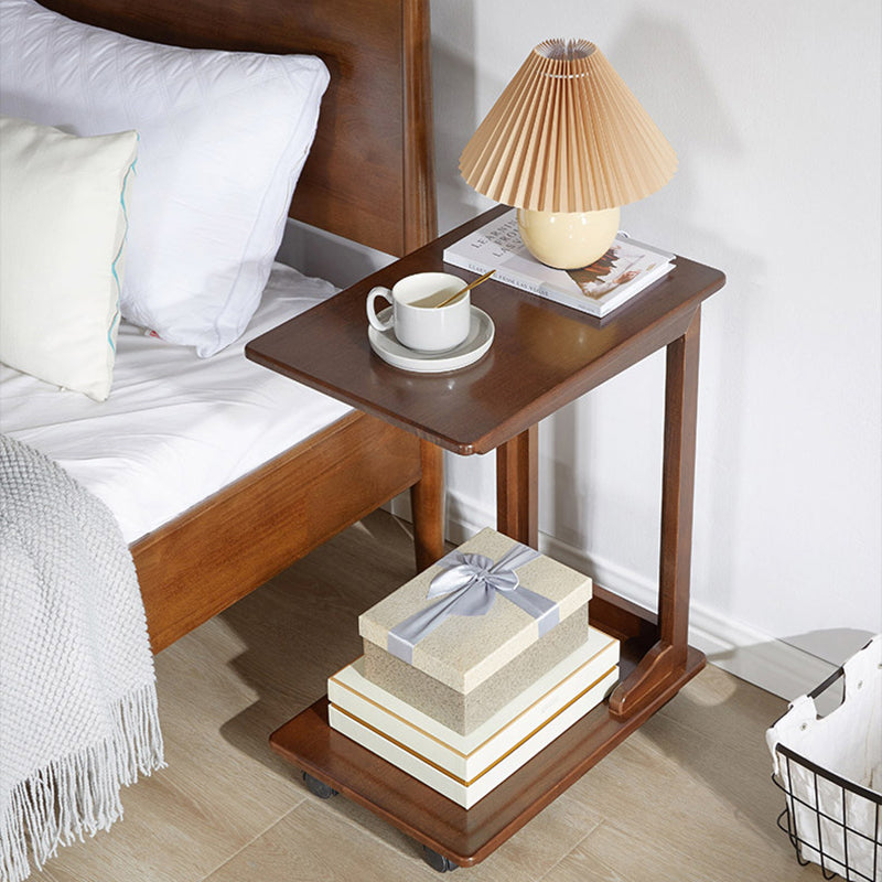 Modern Minimalist Rectangular Rubberwood Movable Side Table 2-Tier For Living Room