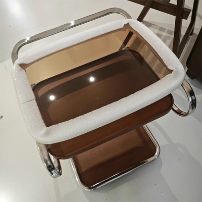 Contemporary Scandinavian Rectangular Glass MDF Iron Movable Side Table 1-Tier For Living Room