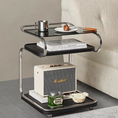 Contemporary Scandinavian Rectangular Glass MDF Iron Movable Side Table 1-Tier For Living Room