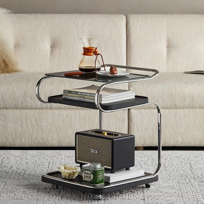 Contemporary Scandinavian Rectangular Glass MDF Iron Movable Side Table 1-Tier For Living Room