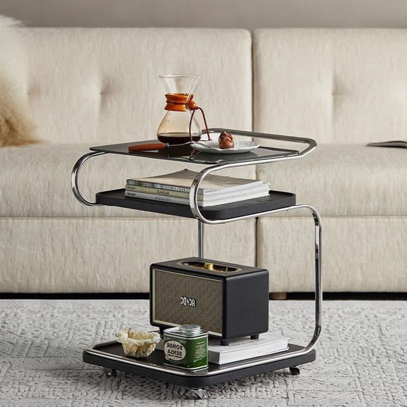 Contemporary Scandinavian Rectangular Glass MDF Iron Movable Side Table 1-Tier For Living Room