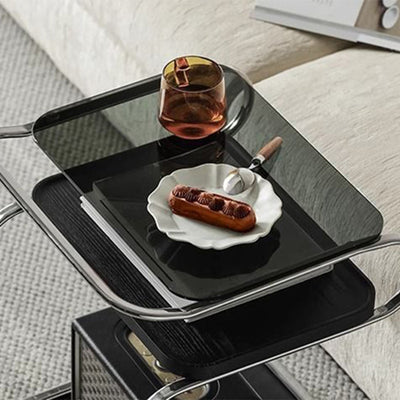 Contemporary Scandinavian Rectangular Glass MDF Iron Movable Side Table 1-Tier For Living Room