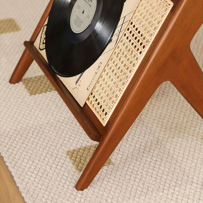 Modern Minimalist Square Glass Ash Wood Cherry Wood Rattan Weaving Side Table 1-Tier For Living Room