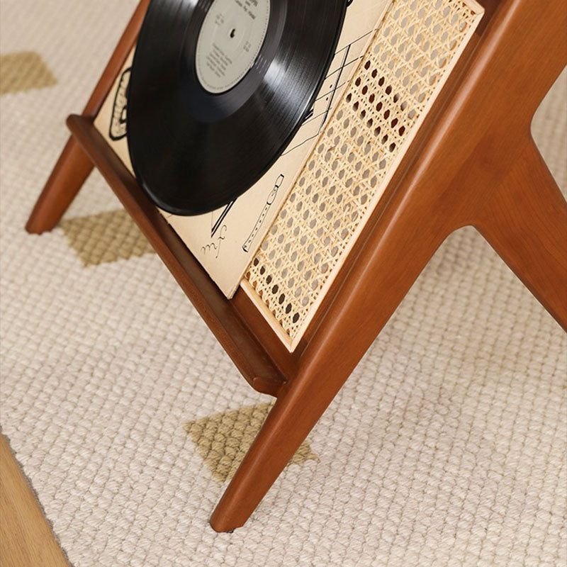 Modern Minimalist Square Glass Ash Wood Cherry Wood Rattan Weaving Side Table 1-Tier For Living Room