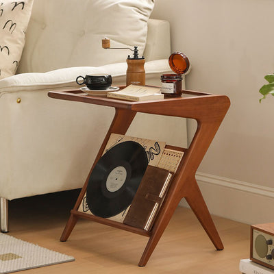 Modern Minimalist Square Glass Ash Wood Cherry Wood Rattan Weaving Side Table 1-Tier For Living Room