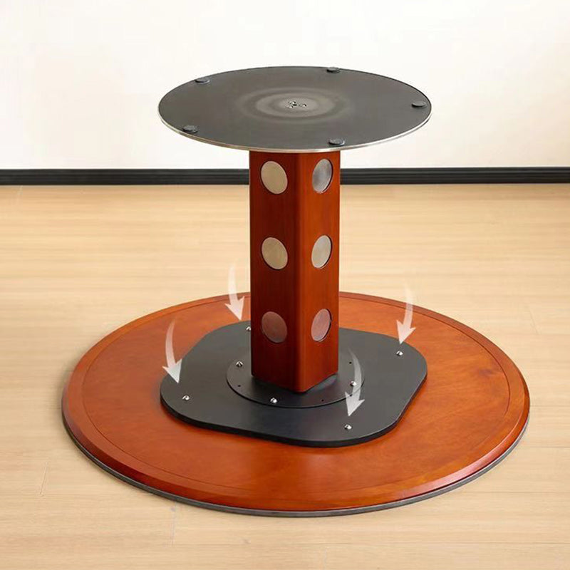 Mesa de Comedor Redonda Minimalista Moderna de Piedra Sinterizada con Madera de Boj y Acero Inoxidable para 4-7 Asientos 