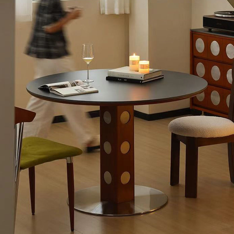 Modern Minimalist Round Sintered Stone Boxwood Stainless Steel Dining Table For 4-7 Seats