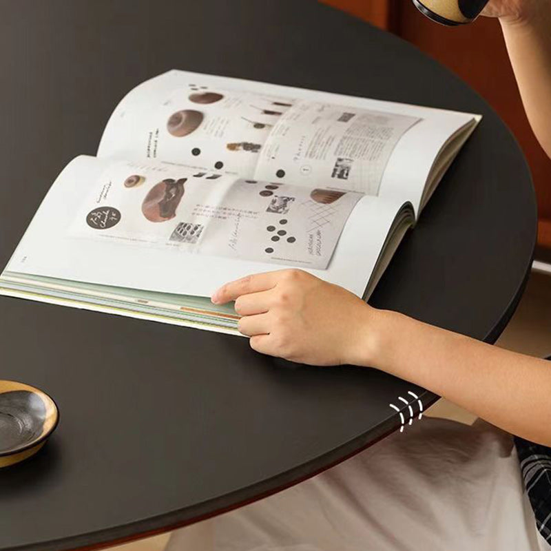 Mesa de Comedor Redonda Minimalista Moderna de Piedra Sinterizada con Madera de Boj y Acero Inoxidable para 4-7 Asientos 