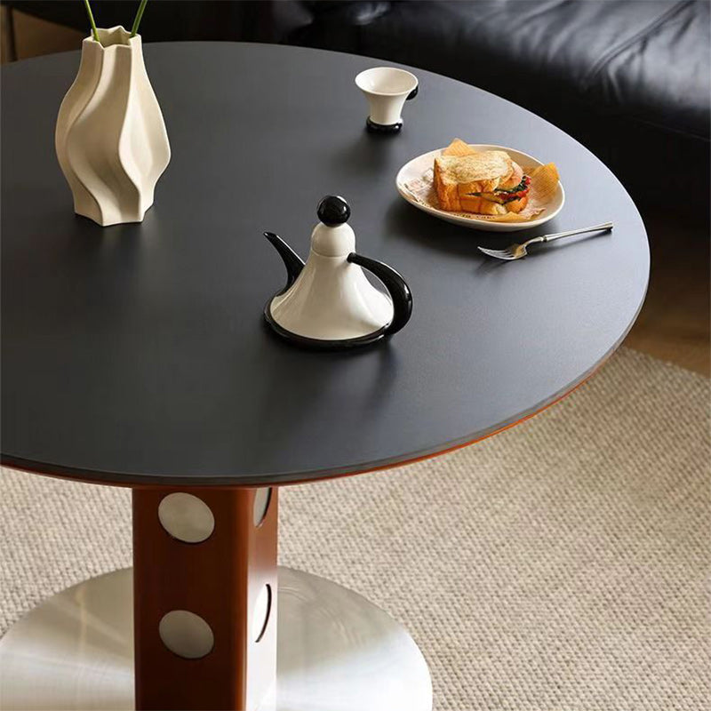 Mesa de Comedor Redonda Minimalista Moderna de Piedra Sinterizada con Madera de Boj y Acero Inoxidable para 4-7 Asientos 