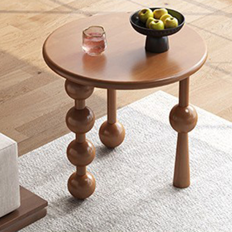 Modern Art Deco Round Solid Wood End Table 1-Tier For Living Room