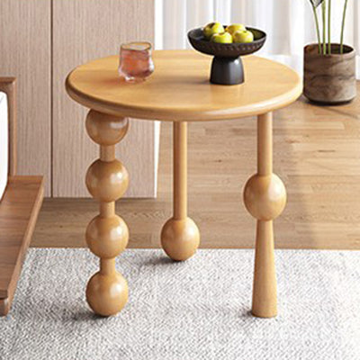 Modern Art Deco Round Solid Wood End Table 1-Tier For Living Room