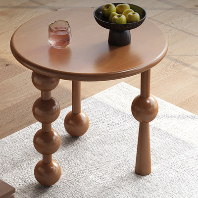 Modern Art Deco Round Solid Wood End Table 1-Tier For Living Room