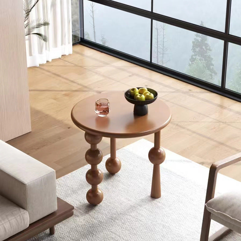 Modern Art Deco Round Solid Wood End Table 1-Tier For Living Room